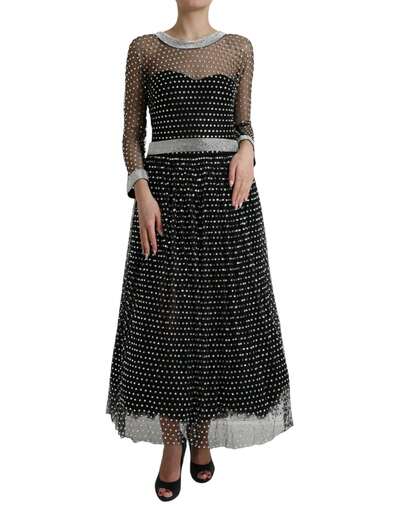 Dolce & Gabbana Embellished Mesh Gown Long Sleeve ALine Dress Women Black Dresses