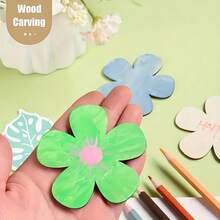 10pcs/20pcs Flower Shaped Wooden Pieces With Ropes, Blank Flower Shaped Wooden Accessories, DIY Flower Decorations, Wooden Strips For Decoration Projects - Multicolor - View 10