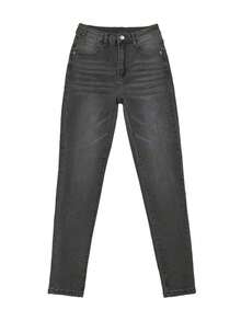 Y2K Style High Waist Light Blue Denim Jeans, Cropped Length, Slim Fit Skinny Pants, Flattering Silhouette, Suitable For Spring/Summer, Holidays, Festivals, Casual Denim Outfits, Jeans, Trousers, Outings, Women's Denim Jeans, Women's Denim Outfits, Women's Denim Pants, Curve-Hugging - 灰色 - 查看 8