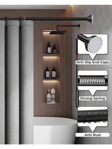 Extendable Stainless Steel Tension Rod - No Drilling Required, Adjustable Length For Curtains, Wardrobe, Shower Curtain, Drying Rack - Silver, Black, White, Gray Options With Plastic Base - White - View 11