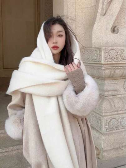 1件女士复古欧美经典纯色仿羊绒加厚保暖柔软舒适纯色冬季围巾披肩，男女通用长款优雅休闲学生款