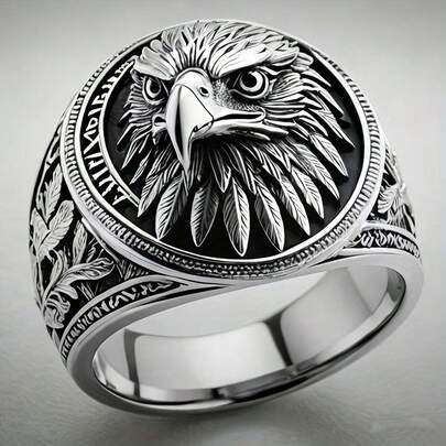 High-Quality Personalized 3D Dynamic Eagle Punk Retro Stamp Ring For Men, Luxury Jewelry, Valentine's Day Gift For Him, Versatile For Party, Gathering, Daily Wear