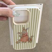 1pc TPU Material Cute Rabbit Family Striped Pattern Phone Case Compatible With Apple 17 Pro Max/17/16 Pro Max/15/13/12/11, S20 FE/A15/S24/A55, Compatible With Redmi Note 11/Note 12/Note 13 Pro, Full Coverage Anti-Drop Soft Protective Phone Cover - White - View 3