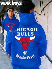 (Double Sided Printing): The Bulls Basketball  Element Printed Hoodie Has Become A Must-Have Fashion Item For Autumn And Winter. This Fabric Is Skin Friendly, Warm, Breathable, And Not Stuffy, Providing More Possibilities For Comfortable Wearing. - 寶藍色 - 查看 1