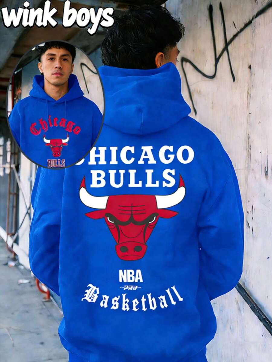 (Double Sided Printing): The Bulls Basketball Element Printed Hoodie Has Become A Must-Have Fashion Item For Autumn And Winter. This Fabric Is Skin Friendly, Warm, Breathable, And Not Stuffy, Providing More Possibilities For Comfortable Wearing. - 寶藍色 - 查看 1