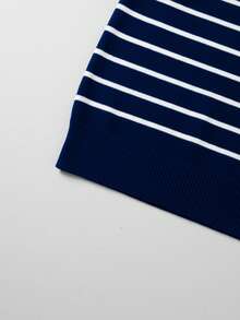 GRDR Men's Minimalist Striped Basic Crew Neck Knit Short Sleeve Sweater - Navy Blue - View 5