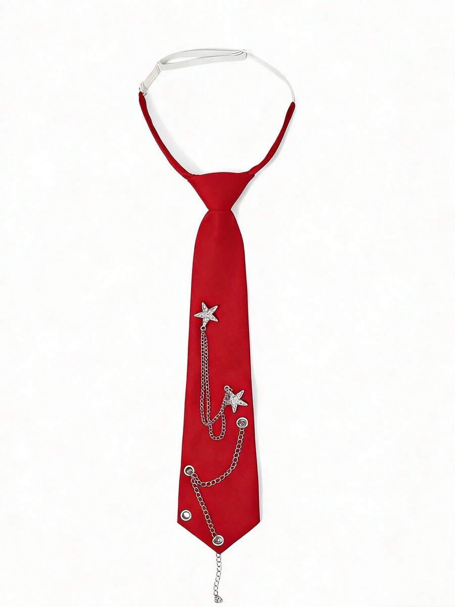 Women's Fashion Casual Star Metal Chain Tie, No Tie Required, Vacations, And Traveling - Red - View 1
