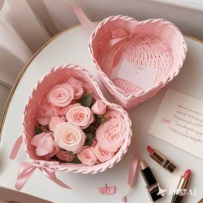 2pcs Pink Heart-Shaped Storage Baskets, Ideal As Valentine's Day Gift For Girlfriend, Also Suitable For Wedding Gift Baskets, Gift Baskets Or Storage Baskets