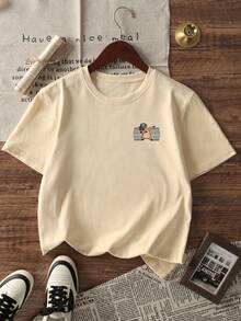 1pc Toddler Boys' Capybara Graphic Print T-Shirt, Sunglasses Water Rat Dab Dance Retro Striped Design, Bruh Letter American Street Hip Hop Style Short Sleeve Casual Loose Crew Neck Tee, Summer - Apricot - View 4