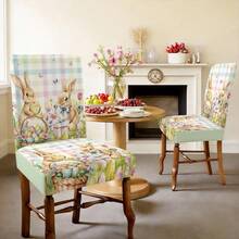 1/2/4/6/30pcs Easter Theme Dining Chair Covers, Cute Rabbit & Egg Pattern, Suitable For Dining Table, Dining Room Holiday Decor, Adding Warm Spring Atmosphere For Family Gathering Or Holiday Arrangement, Removable & Washable Chair Slipcovers - Multicolor - View 6