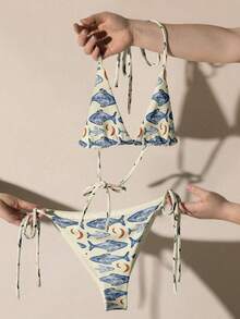 2026 Women's Beach Summer Swimsuit Set Random Print Spaghetti Strap Sexy Bikini , Summer Outfits - Nhiều màu - Xem 1