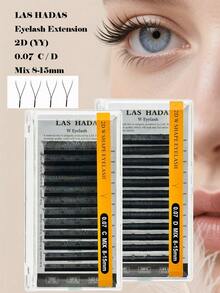 LAS HADAS 绽放浓密睫毛嫁接 C D 卷度 0.07 8-15mm 混合装 易扇睫毛嫁接 2D-6D 自扇形哑光黑 W 形睫毛嫁接（0.07-C D，8-15mm 混合装，12 排） - 黑色 - 查看 3