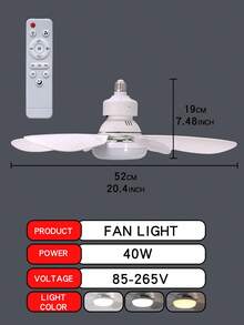 250mm (20.5 Inch) Large Ceiling Fan Light With Remote Control, 40W Lamp Holder, E26 Base Ceiling Fan, 3-Speed, 3000K-6500K Dimmable, With Lamp Holder Extension, Suitable For Bathroom, Kitchen And Small Rooms - one-size - View 13