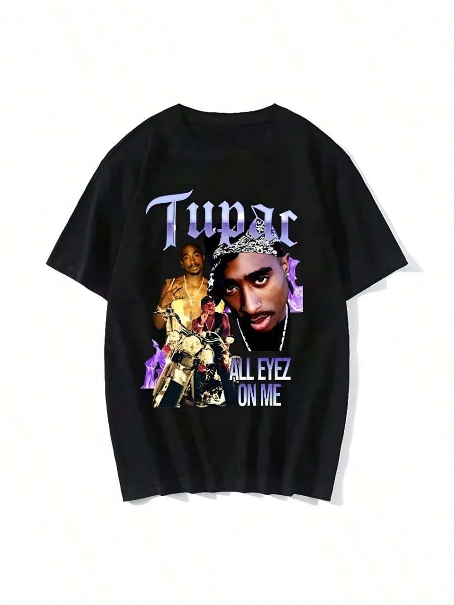 COOL SUMMER Fashion TShirt Rapper Tupacs Top Hip Hop Street Wear Short Sleeve T Shirt Men's And Men's Tshirts Harajuku2 - 黑色 - 查看 1