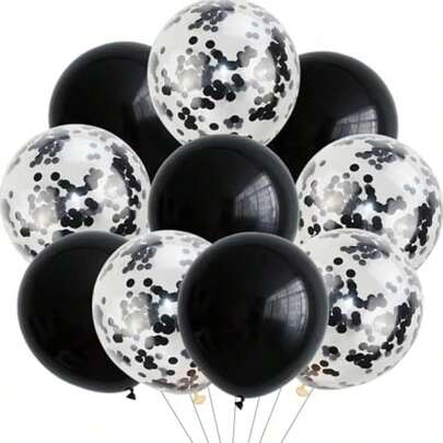 黑色气球，10个装，金属黑色气球，生日气球，黑色亮片气球，适用于生日、婚礼、退休、万圣节、新年、嘉年华派对装饰