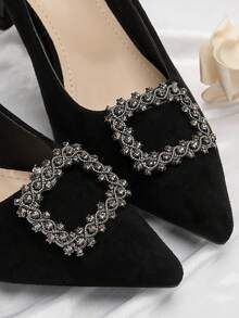 2 piezas de hebillas de metal con diamantes de imitación negras cuadradas de lujo y moda versátiles y desmontables para zapatos - Negro - Ver 2