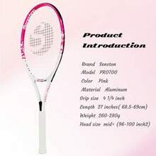 27 inch Tennis Racket Professional Tennis RacquetGood Control Grip Strung with Cover Tennis Overgrip Vibration Damper - blanco rosa - Ver 3