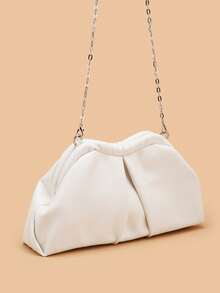 复古纯色手拿包，大容量多功能女士钱包，时尚PU皮包，适合婚礼、派对、晚宴等场合（耳环随机放置在包的一侧或两侧各一个） - 白色 - 查看 4