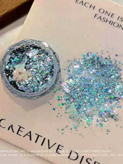 1盒蓝色不规则美甲闪粉片，闪亮贝壳箔美甲亮片粉，亮片装饰，全息闪粉，美甲设计亮片，美甲用品配件，DIY