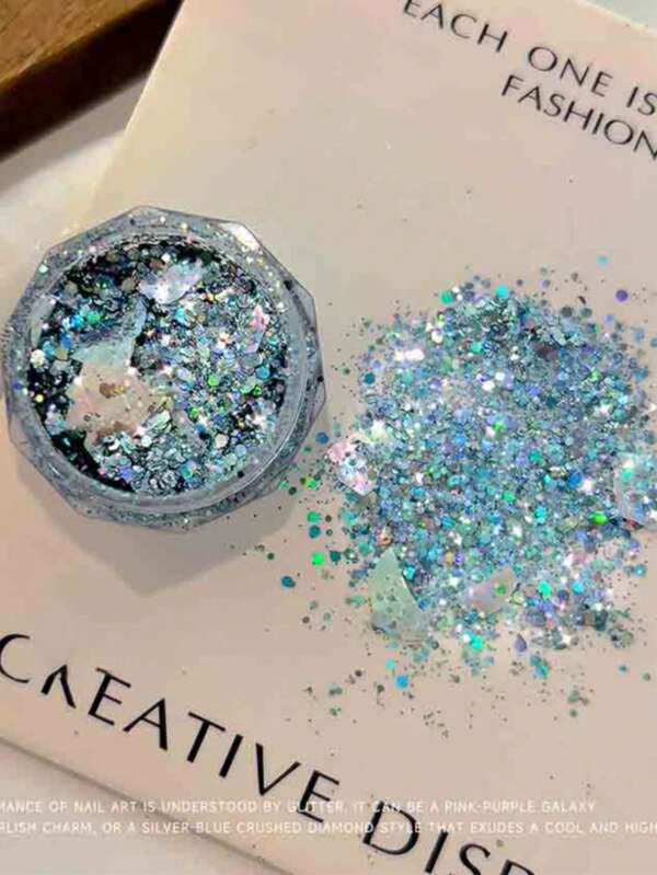 1盒蓝色不规则美甲闪粉片，闪亮贝壳箔美甲亮片粉，亮片装饰，全息闪粉，美甲设计亮片，美甲用品配件，DIY