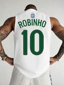 Áo tank top không tay in hình cầu thủ bóng đá người Brazil ROBINHO, áo thể thao mùa hè dành cho nam. - trắng - Xem 1