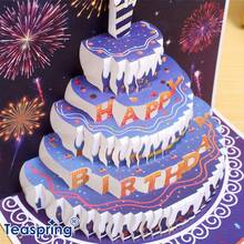 3D立体生日贺卡 - 蓝色蛋糕、蜡烛和烟花设计，男女皆宜 | 适合所有年龄段和场合 - 單件 - 查看 6