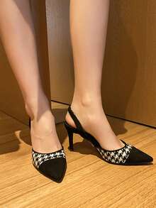 Pointed Toe Sexy High Heel Shoes Women Silver Rhinestone Strap Backless Sandals Elegant French Style Open Toe Heeled Slippers, Spring/Summer (Run Small By Half Size) - Black - View 6