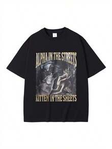 Alpha In The Streets Kitten In The Sheets Funnysss Werewolf Meme Tshirt Men  Casual Oversized Streetwear Male Fashion T-Shirt - 黑色 - 查看 1
