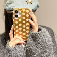 1个极简主义小众风格黄色波点箔面纹理手机壳，手机保护套 - 兼容 17 Air 16 15 14 13 12 11 Pro Max Plus，简约时尚手机壳 - 黃色 - 查看 2
