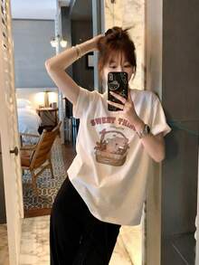 New Women's Daily Casual Short Sleeve T-Shirt, Tomato Print Jumpsuit, Home Casual Short Sleeve Top - White - View 1