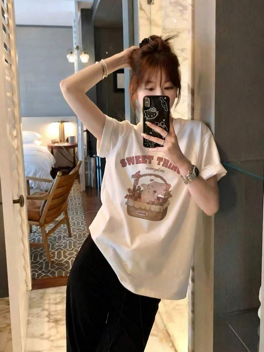 New Women's Daily Casual Short Sleeve T-Shirt, Tomato Print Jumpsuit, Home Casual Short Sleeve Top - White - View 1