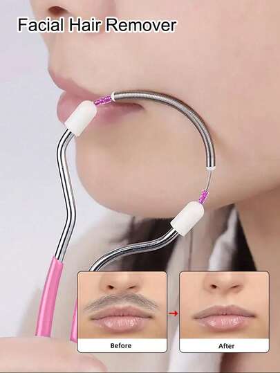 1pc 110mm Pink Facial Physical Hair Remover Removes Upper Lip Chin Facial And Neck Fine Hairs And Excess Hair Gentle And Effective Spring Based Technology This Facial Hair Remover Is For Delicate Beauty Shaving The Face And Is A Spring Type Hair Remover For Women's Facial Hair Removal.