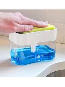 厨房洗手液套装包含按压泵、海绵架和免费海绵，适用于洗碗和浴室使用。 - 多色 - 查看 5