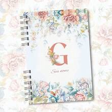 A5 Floral Pink And Blue Notebook Personalized With Initial Of The Alphabet - G - 查看 1