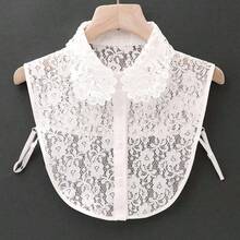 Elegant Women's Detachable Chiffon Hollow Embroidered Fake Collar - Multifunctional Half-Shirt Style Sweatshirt Dress Sweatshirt Blouse Collar, Machine Washable Polyester, Fashionable And Unique - White Fan-shaped Lace Collar - View 16