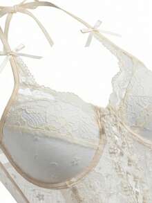 Ballerina Style Lace Padded Camisole Top, Slim Fit Retro Luxury Sexy Spaghetti Strap Bowknot Cami Top For Women Casual - Apricot - View 9