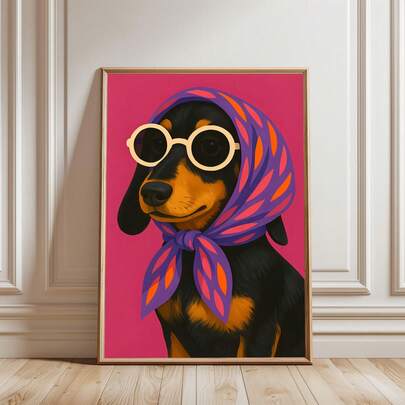 1pc Frameless Dachshund Wall Art Print, Stylish Dog Portrait Vintage Decor, Whimsical Animal Poster For Living Room, Bedroom, Dorm, Room Decor, Funky Posters, Wall Prints, Vintage Decor, College Dorm Essentials, Back To School