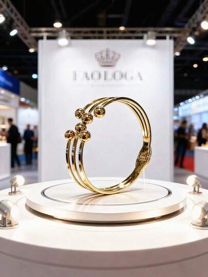 1件女士时尚交叉球形不锈钢手链，高品质时尚18K镀金个性化手链，球形弹簧开口钛钢夸张手镯，复古风格配饰，适合日常和节日佩戴