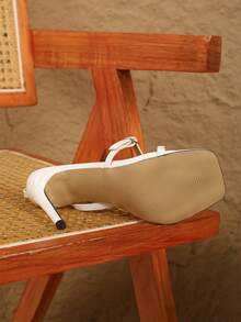 女士白色露趾踝带细高跟凉鞋，性感时尚派对装 - 白色 - 查看 6