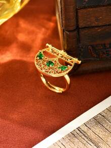 1pc Vintage Bohemian Style Hollow Moon Zirconia Copper Plated Gold Adjustable Ring, Women's Daily, Holiday, Gift Accessory - Multicolor - View 7