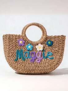 Personalized Straw Bridesmaid Handbag,Bridesmaid Gifts Basket,Custom Beach Bag,Straw Bags,Bachelorette Party Gift Bags,Wedding Party Gifts - Multicolor - View 8