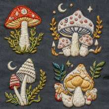 15片蘑菇图案刺绣稳定剂水溶性粘贴式缝纫纸，适合初学者手工缝纫 - 4ST+B - 查看 5