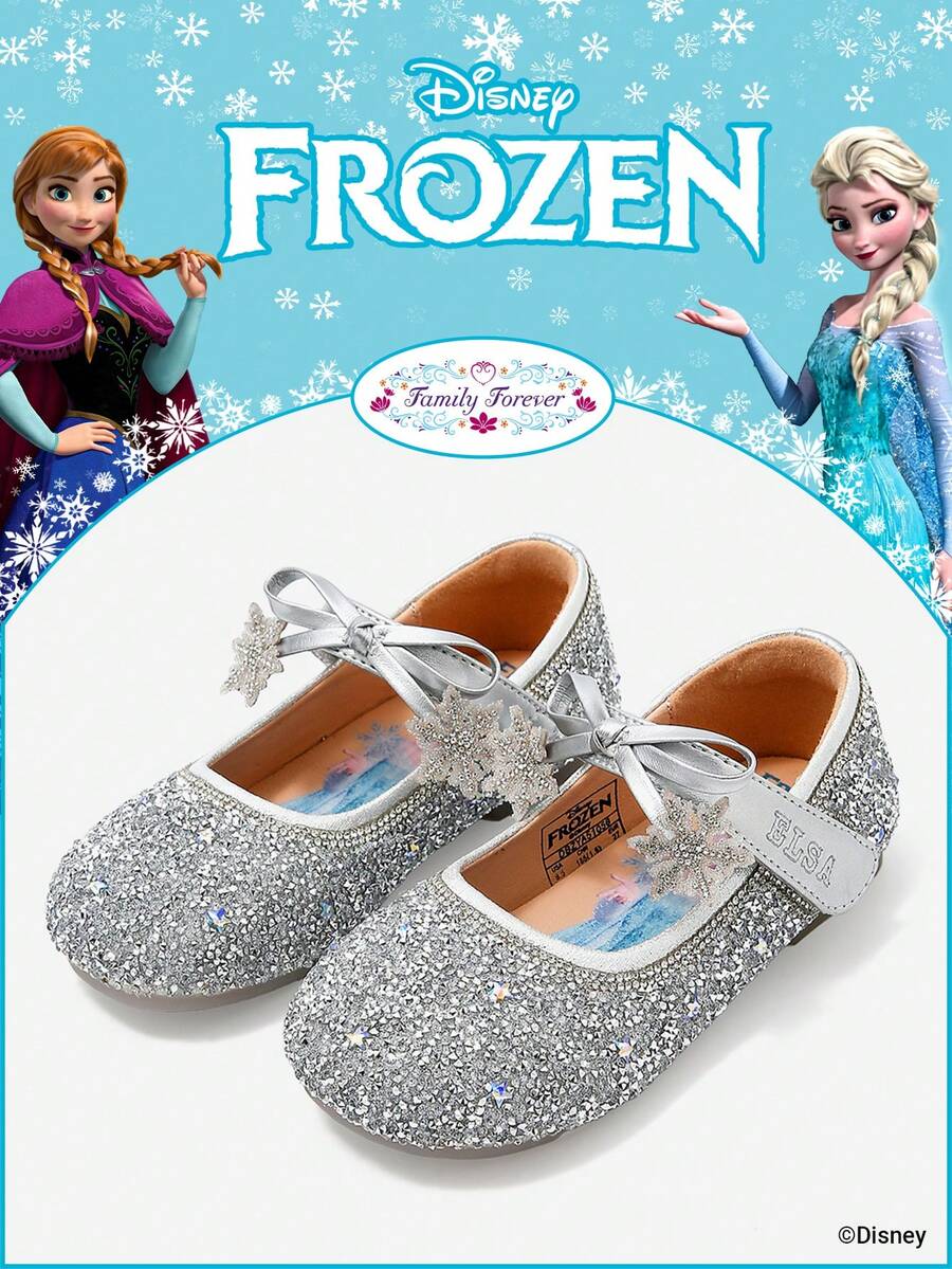 Disney 1 Pair Licensed Princess Shoes, Suitable For Daily And Holiday Outdoor Wear, Comfortable, Non-Slip, Breathable (Children Flat Shoes, Girls Shoes, Princess Shoes, Queen Shoes) - Silver - View 1