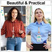 ID Badge Holder With Lanyard Teacher Cute Be Kind Rainbow Badge Holders With Wooden Beaded Adjustable Neck Lanyards Keychain For Women Kids Nurses Doctors Student - ColorA - 查看 4