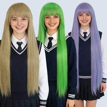 Universal Anime Cosplay Extra Long Straight Wig With Side Bangs - Blue Flaxen Green Purple Versatile Heat Resistant Synthetic Hair With A Long Fringe For Daily Party Holiday & Cos Events - Multicolor - View 2