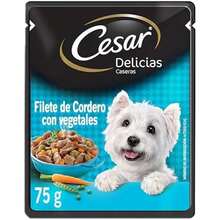 Cesar - Sobres de Alimento para Perro Adulto, Sabor Res y Vegetales, 75g c/u., Paquete de 24 Sobres - Cordero - Ver 2