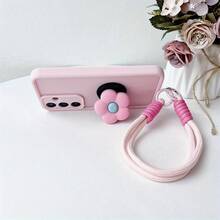 Flower Phone Case, Lanyard Phone Case, Beauty Phone Case, Personalized Protective Phone Case For Samsung Galaxy S25 Plus/S24 Ultra/S23 FE/S22/S21 - Pink - View 3