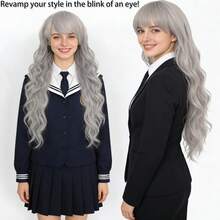 Stylish Women's Orange Silver-Gray Yellow Pink Purple Long Wavy Wig With Bangs | Cosplay & Daily Wear Synthetic Heat Resistant Hair Natural Looking Friendly Wig For Holiday Party & Events | Extra-Length Fluffy Curly Wig - Multicolor - View 3