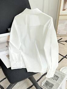 Women's Heart Embroidery Button-Front Shirt - White - View 7