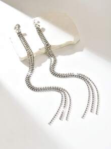 New In 2026 Sparkling Long Crystal Tassel Golden Earrings, Women's Exaggerated Long Chain Drop Earrings, Party & Night Event Theme Earring - Gold Earrings - View 10